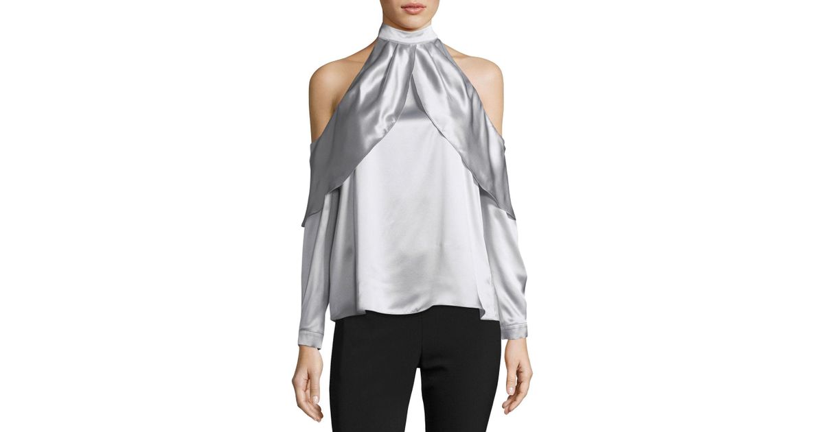 Download Parker Sonelle Mock-neck Cold-shoulder Silk Satin Blouse ...