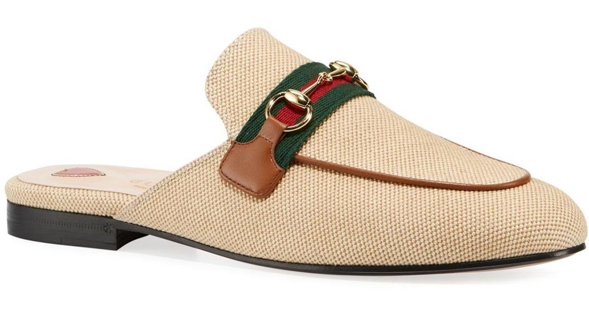 Gucci Princetown Flat Canvas Bit Mules - Lyst