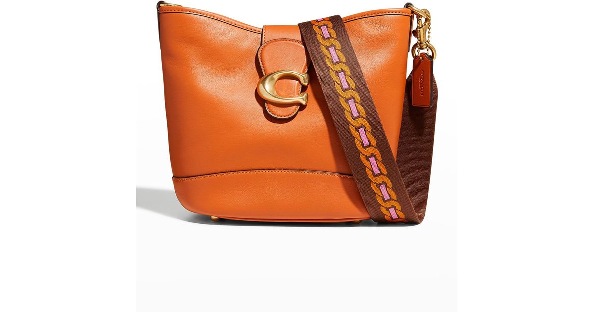 COACH Tabby Calf Leather Bucket Bag in Orange | Lyst