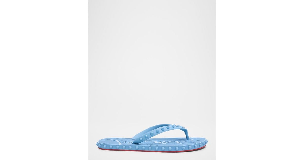 Christian Louboutin Loubi Donna Spike Flip Flops in Bl…