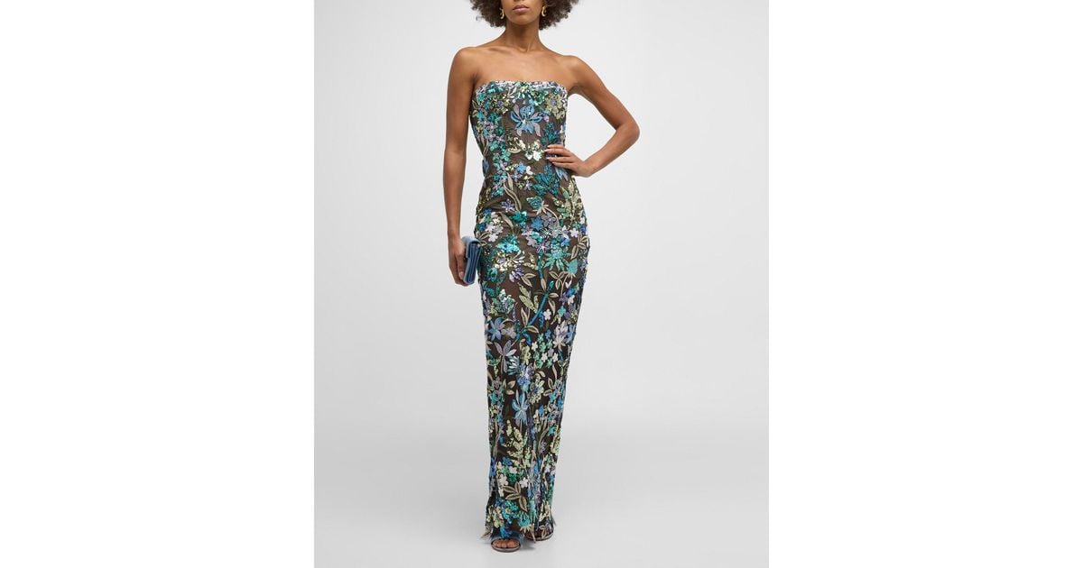 Bronx and Banco Dahlia Strapless Floral Embroidered Column Gown in Green Lyst