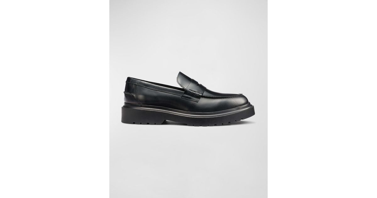 Karl Lagerfeld Spazzolato Leather Penny Loafers in Black for Men | Lyst