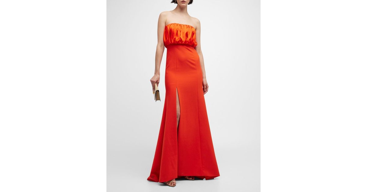 Cinq À Sept Laurence Strapless Pleated-bodice Slit Gown in Red | Lyst