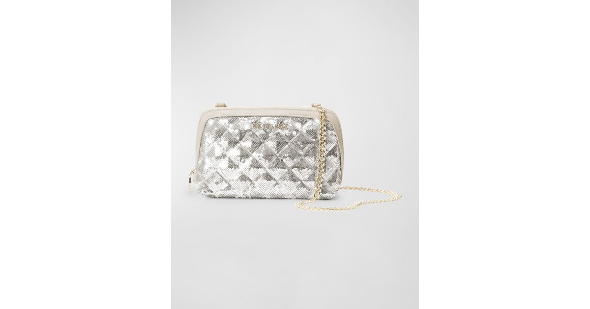 MZ Wallace Emily Small Sequins Crossbody Bag in Natural | Lyst
