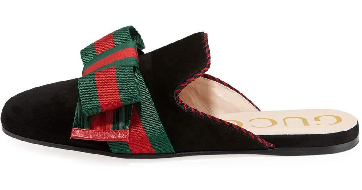 gucci flat bow suede mule