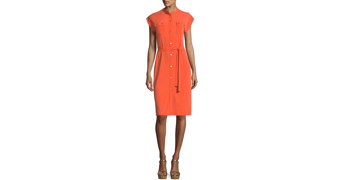 michael kors shirt dress orange
