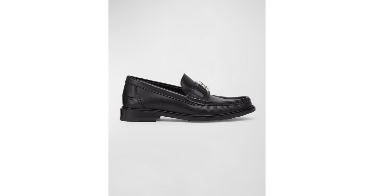 Fendi Ff Leather Moccasin Loafers in Black for Men | Lyst