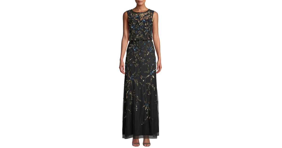 Aidan Mattox Synthetic Floral Beaded Gown in Black - Lyst