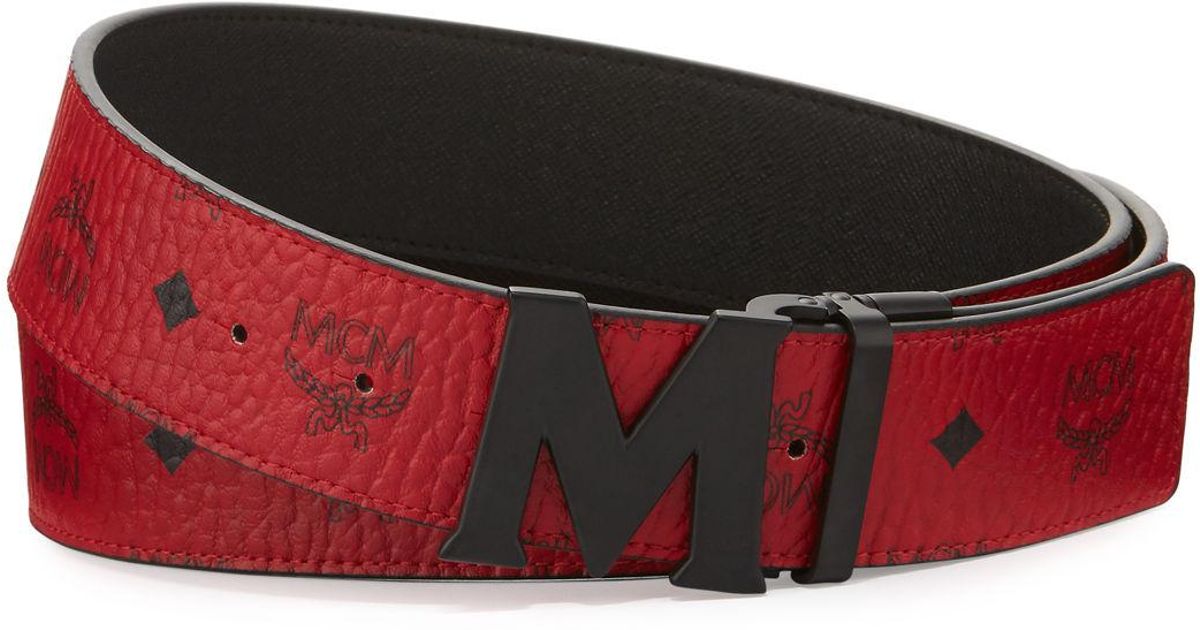 Mcm Visetos Reversible Matte-buckle Belt in Red | Lyst