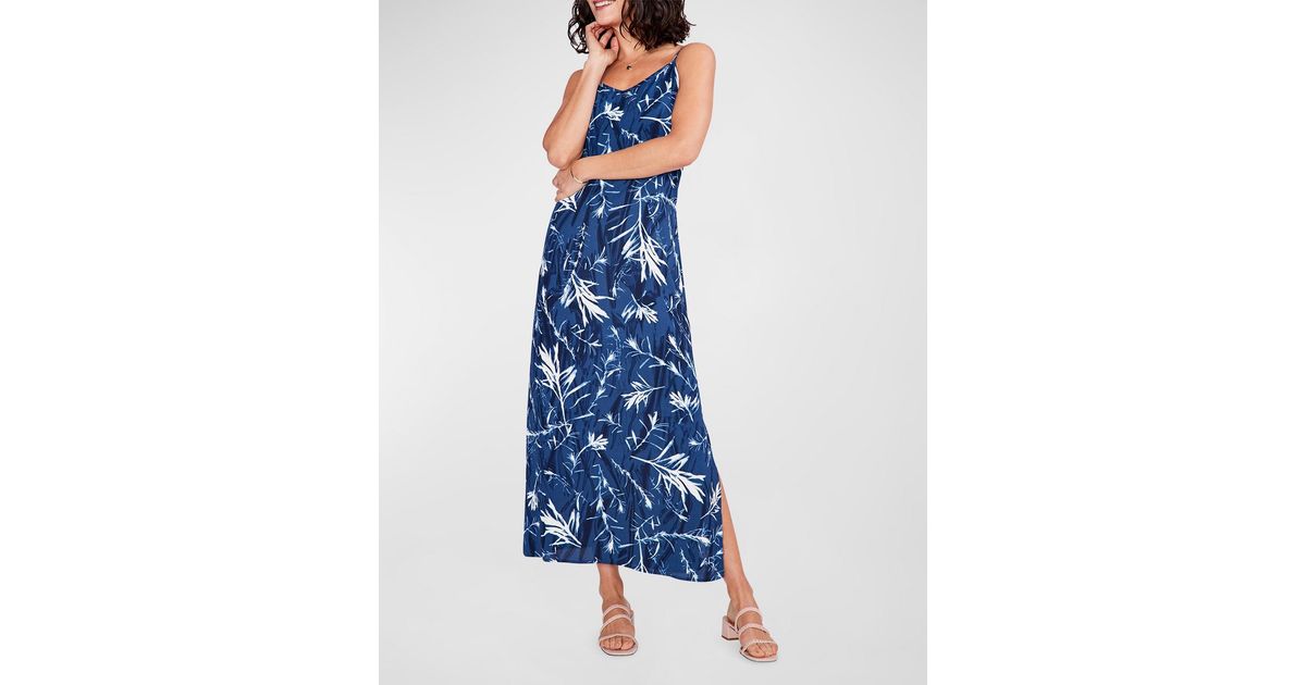 NIC+ZOE Petite Side-slit Botanical-print Slip Dress in Blue | Lyst