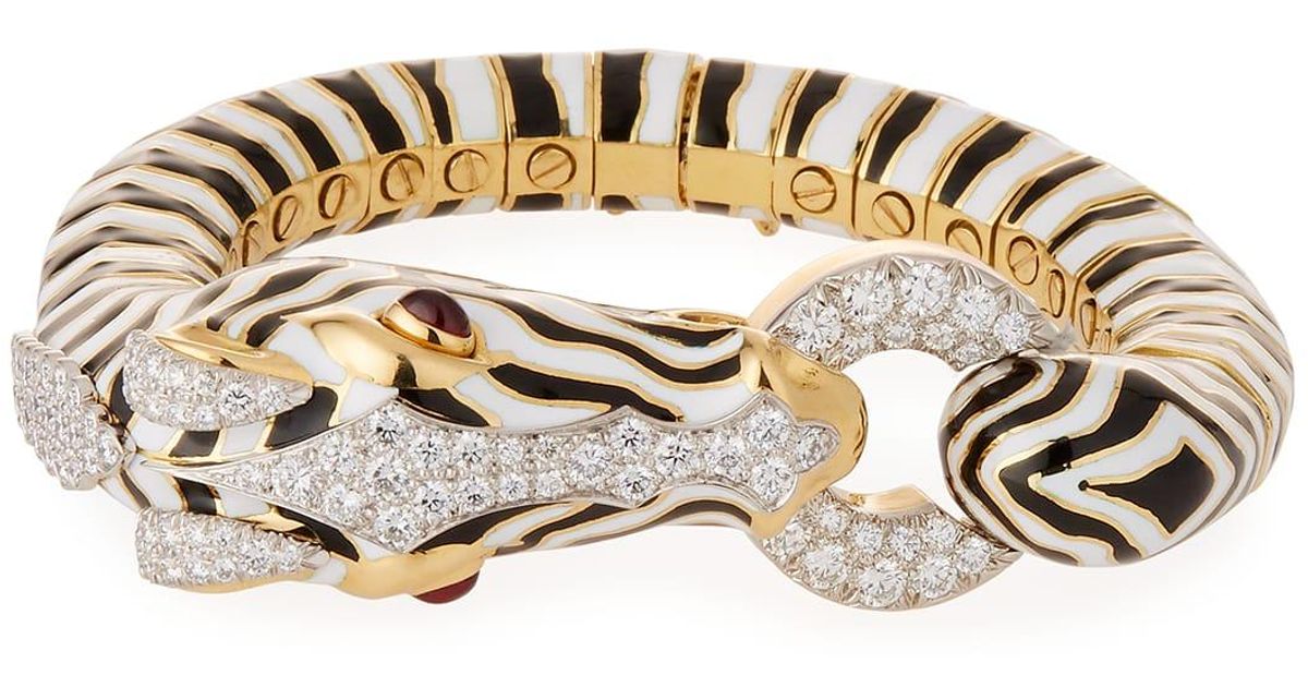 David b Kingdom 18k Gold Zebra Bracelet W/ Diamonds in Metallic Lyst