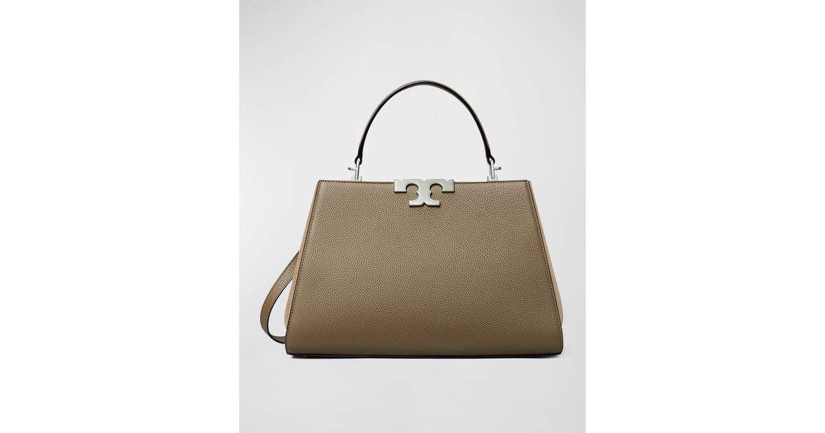Tory Burch Eleanor Pebbled Leather Satchel Bag in Natural | Lyst