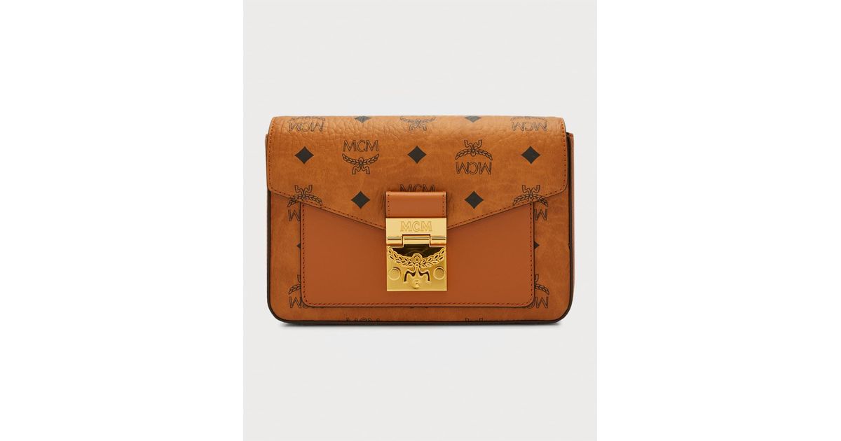 MCM Millie Visetos Logo Leather Crossbody Bag in Brown Lyst