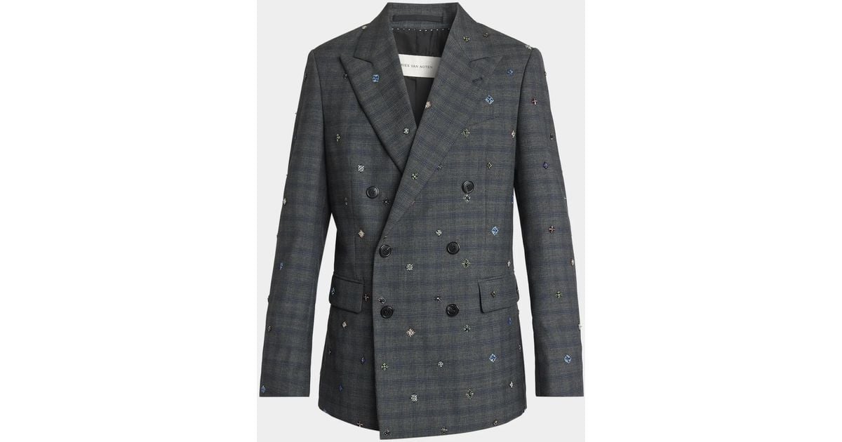 Dries Van Noten Apos;S Barry Check Jewel-Embroidered Double-Breasted ...