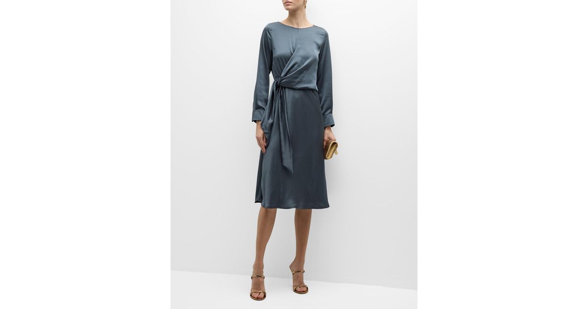 Marella Sion Wrap-front A-line Satin Midi Dress in Blue | Lyst