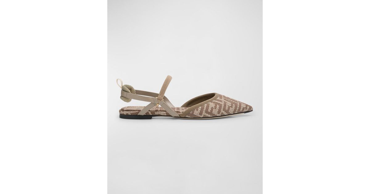 Fendi Colibri Lite Ff Raffia Slingback Flats | Lyst