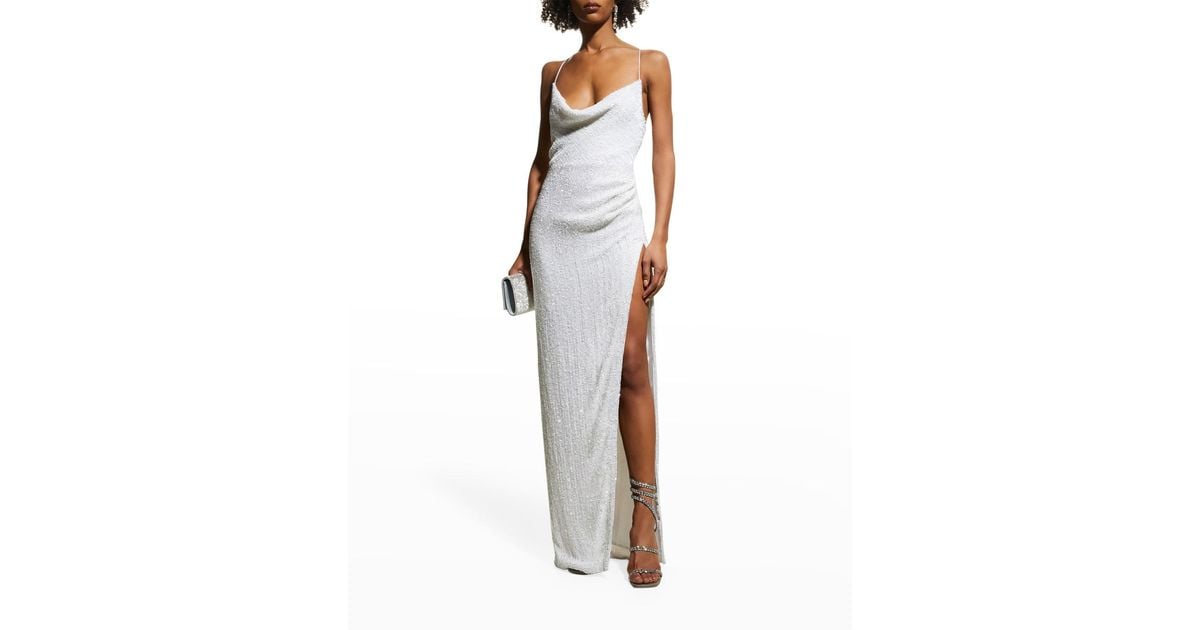 retroféte Katya Sequined Cowl Neck Maxi Dress in White | Lyst
