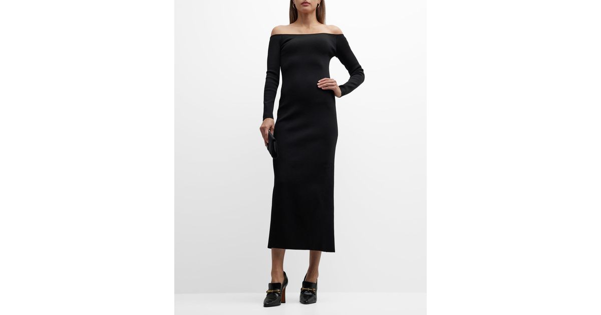 The Row Teresina Off-shoulder Midi Dress in Black | Lyst