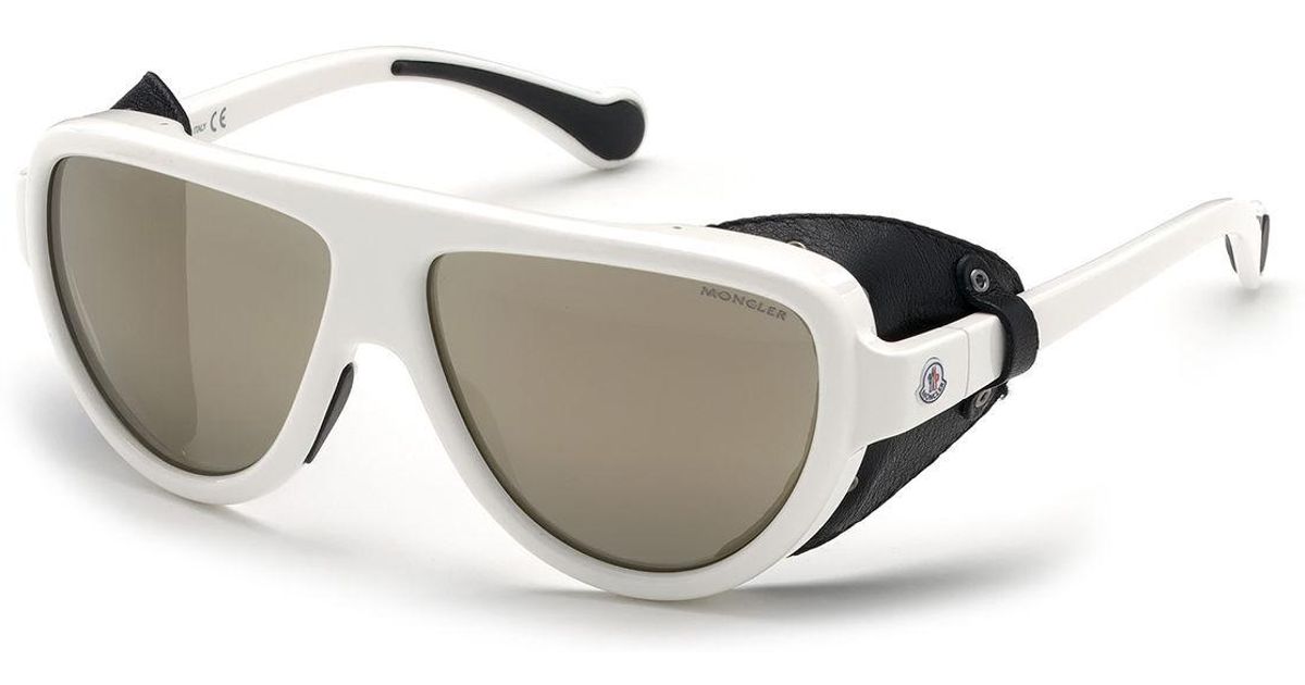 Moncler Mirrored Wrap Sunglasses W/ Leather Side Blinders in White for