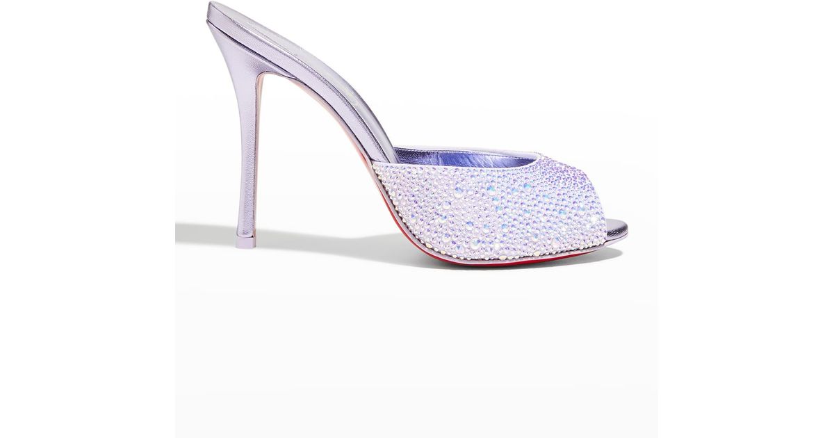 Christian Louboutin Me Dolly Strass Red Sole Slide Sandals in White | Lyst