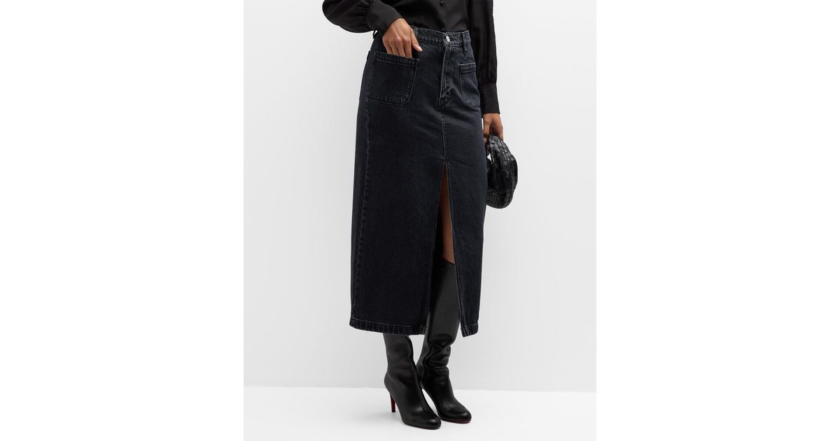 FRAME Le Bardot Denim Maxi Skirt in Black Lyst