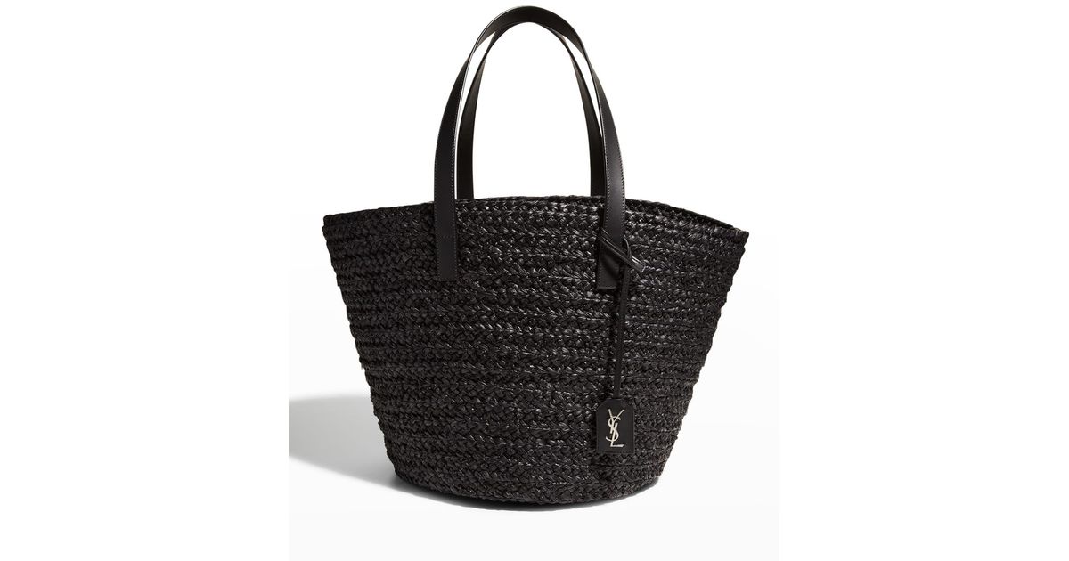 Saint Laurent Ysl Basket Raffia Tote Bag in Black Lyst