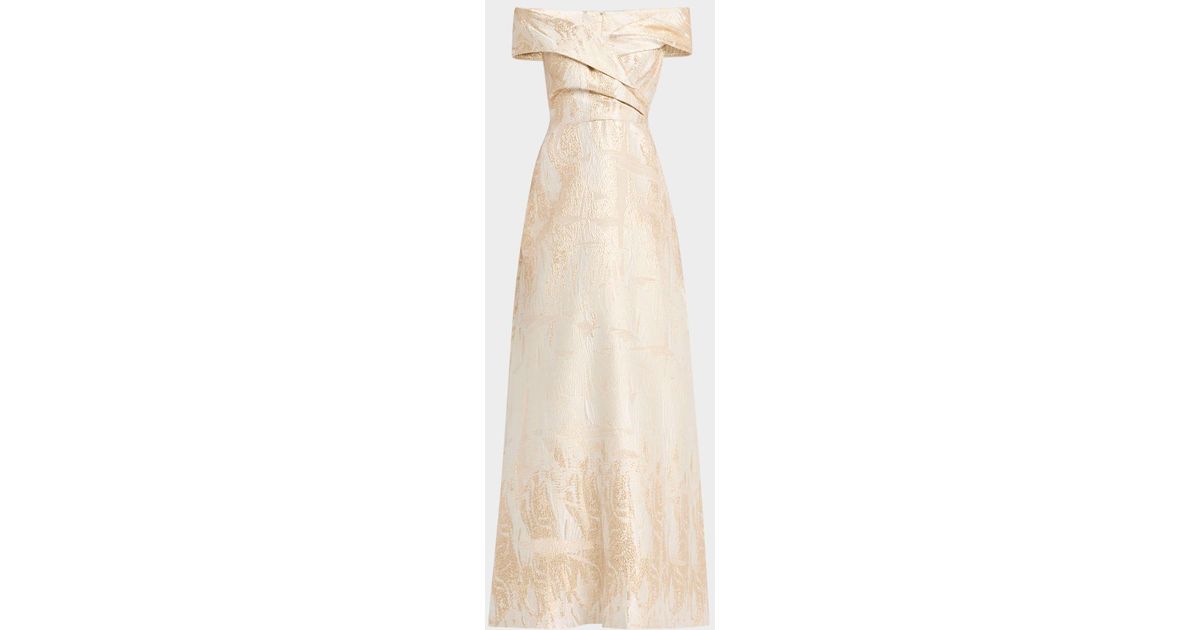 Metallic Jacquard Twist Bodice Off The Shoulder Gown