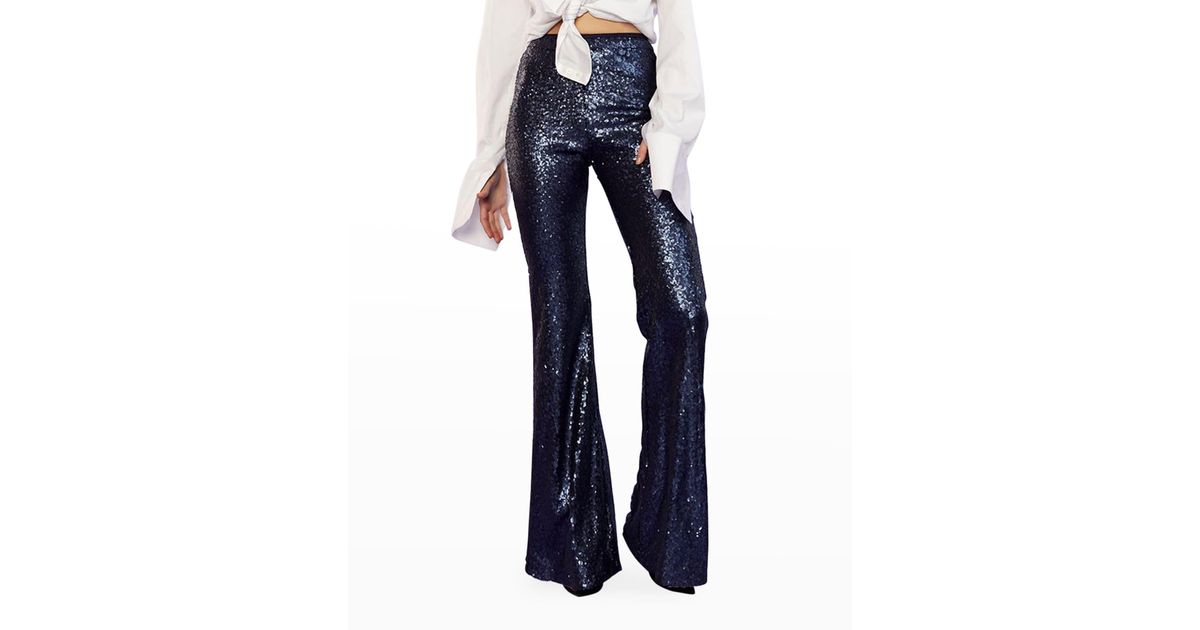 Cynthia Rowley Sequin-embellished Flare Trousers in Blue | Lyst