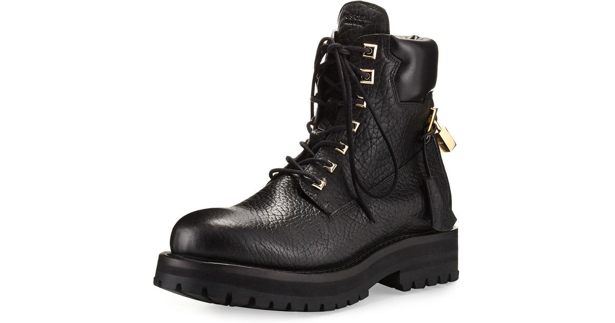 Leather Lace-up Hiking Boot in Black 
