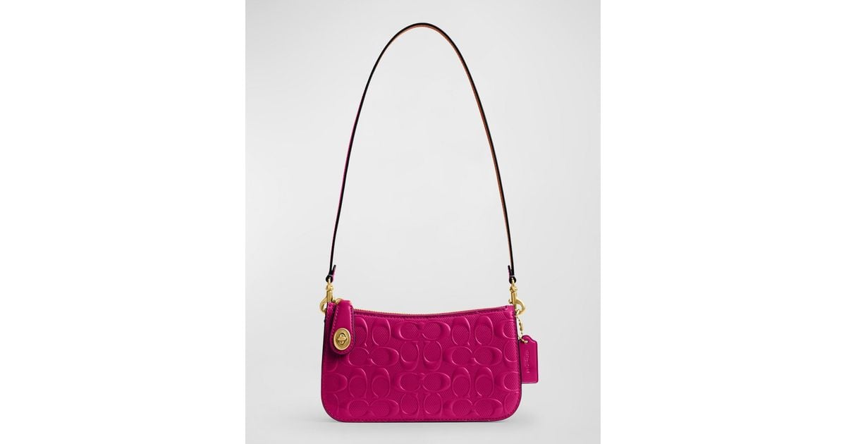 Top handle pouch store in signature leather