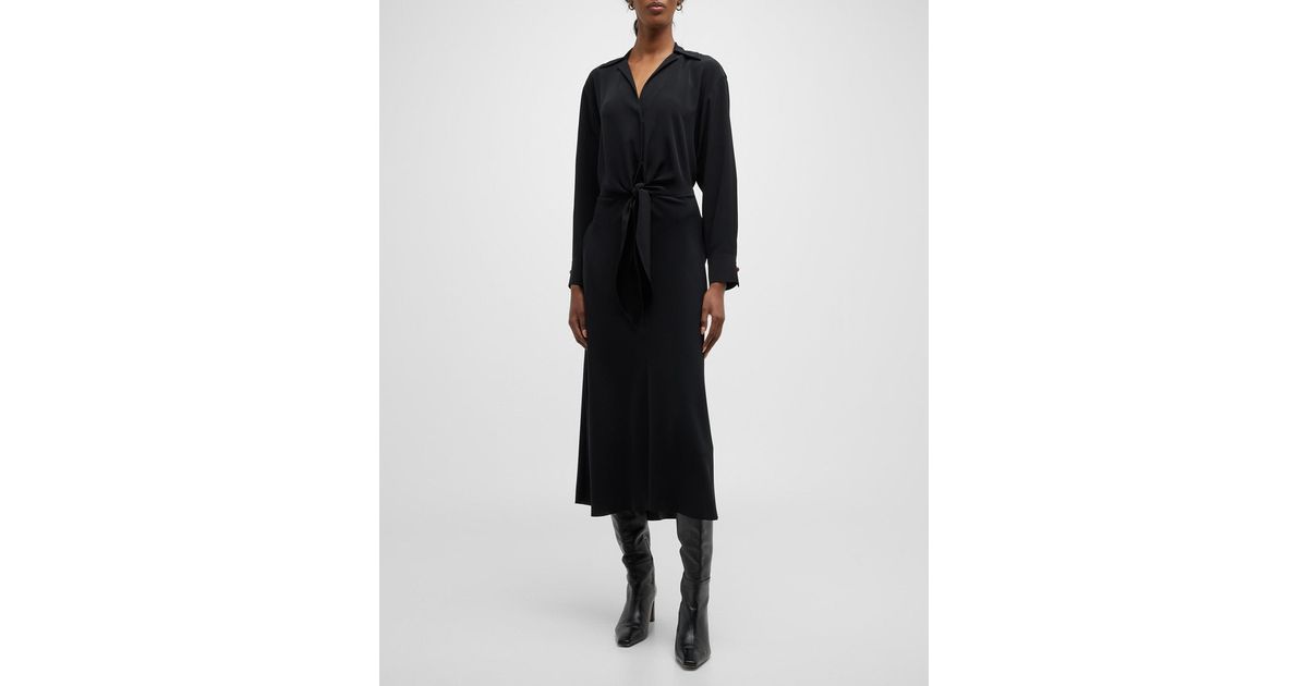 Vince Shaped-collar Tie-front Maxi Dress in Black | Lyst