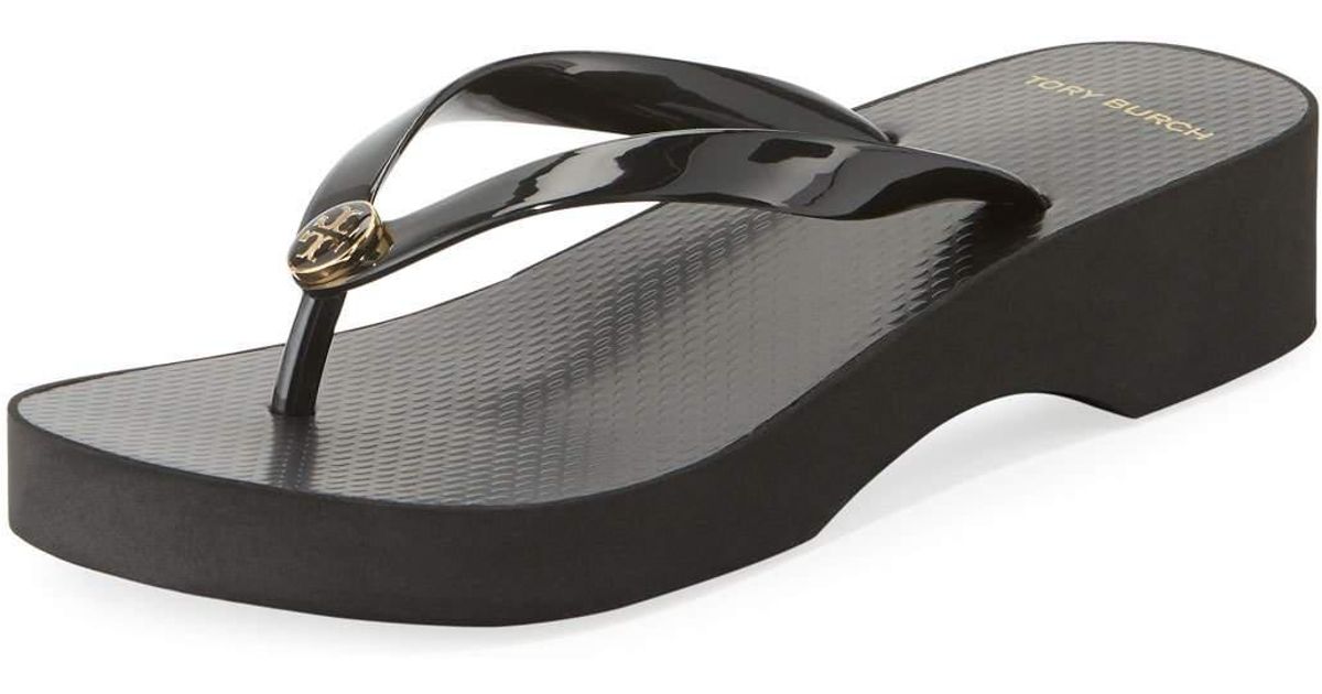 black flip flops with wedge heel