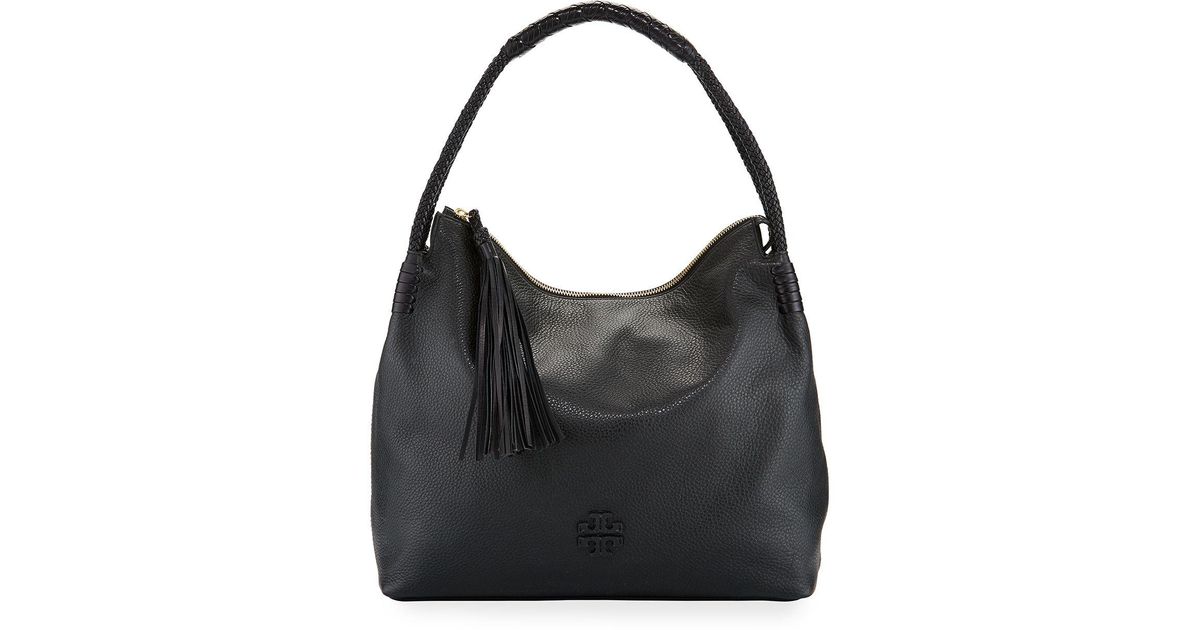 tory burch black leather hobo bag