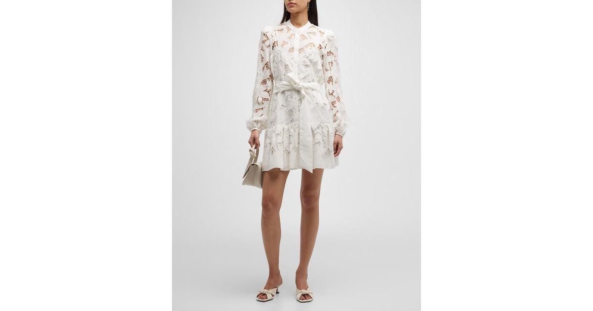 MILLY Nymphaea Floralis Embroidered Lace Mini Dress in White | Lyst