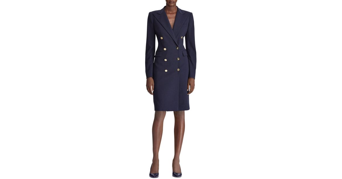 Ralph Lauren Collection Wellesley Double-breasted Wool Coat Dress in Navy (Blue) - Lyst