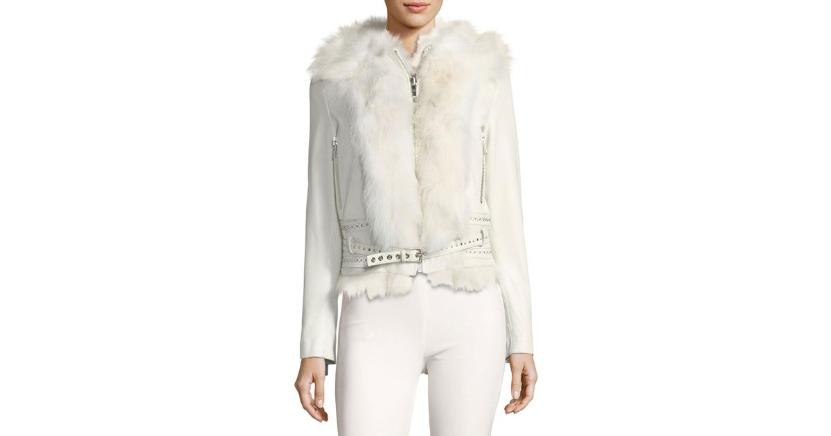 Lyst Nour Hammour Mazarine Belted Leather Jacket With Fox Fur Trim Lyst Nour Hammour Mazarine Belted Leather Jacket With Fox Fur Trim In White