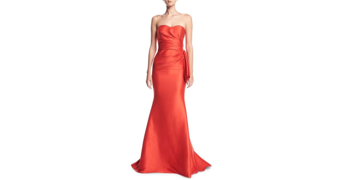 badgley mischka red strapless ball gown