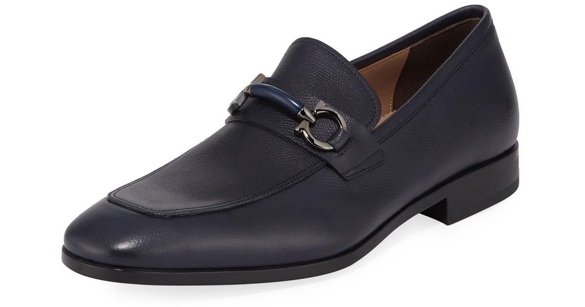 Ferragamo Men's Benford Gancini-bit Leather Loafer in Blue for Men - Lyst