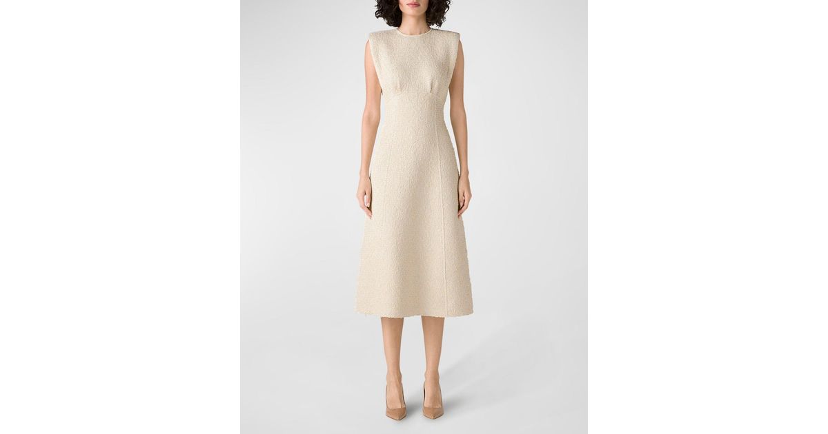 St. John Empire-waist Boucle Tweed Knit Midi Dress in Natural | Lyst