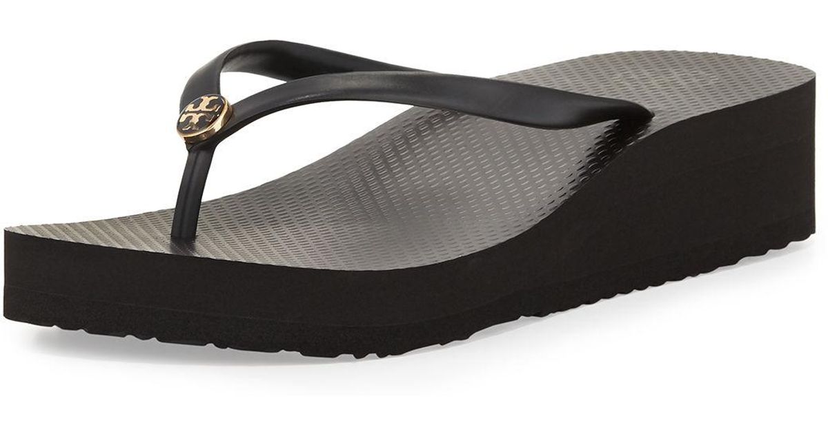 Tory Burch Carved Wedge Flipflop in Black Lyst