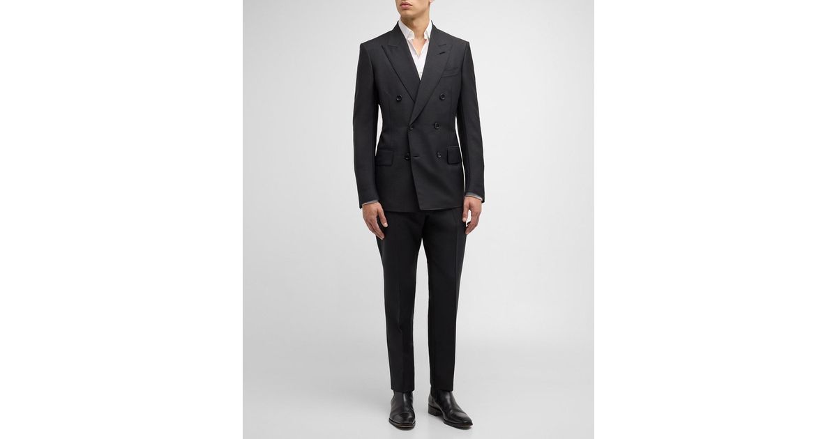 Tom Ford Atticus Double-breasted Solid Suit in Black for Men | Lyst
