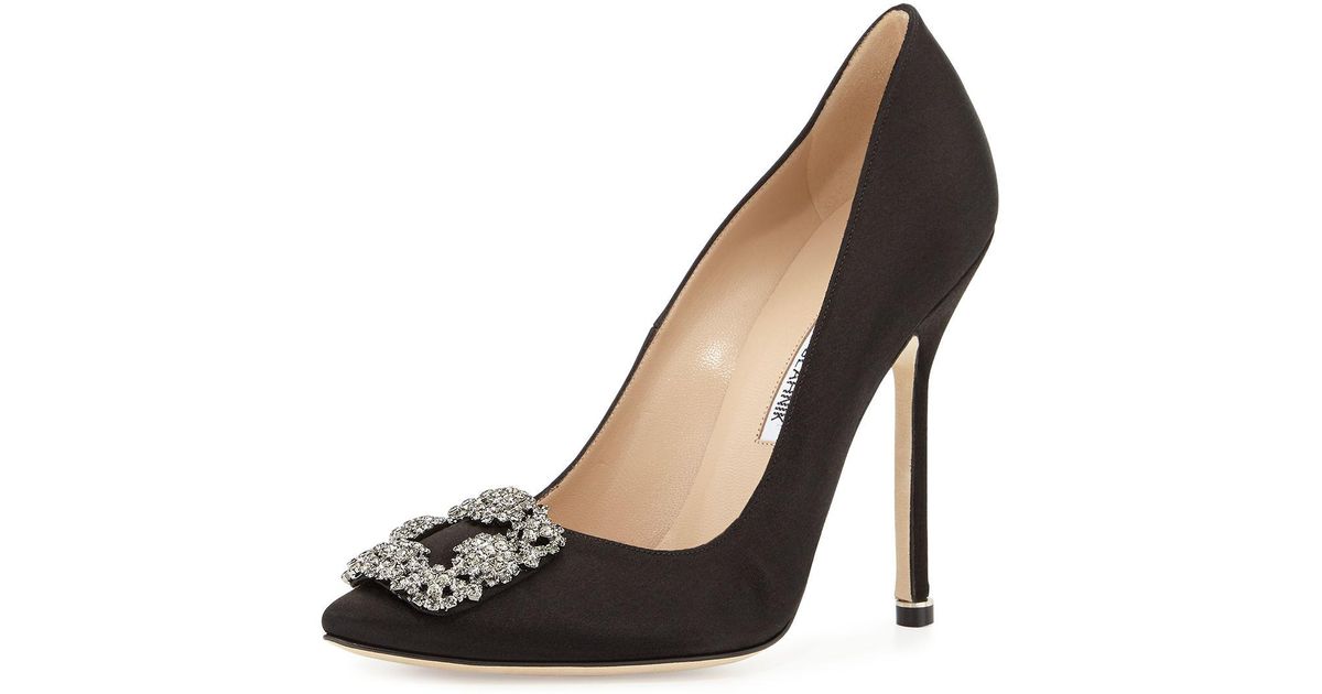 Manolo Blahnik Hangisi 115mm Satin Crystal-toe Pump in Black - Save 23% ...