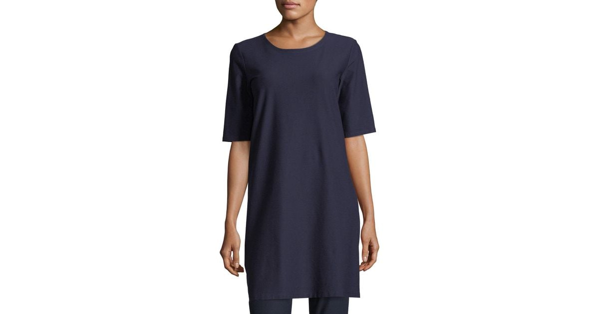 Eileen Fisher Synthetic Plus Size Half-sleeve Crepe Shift Dress in ...