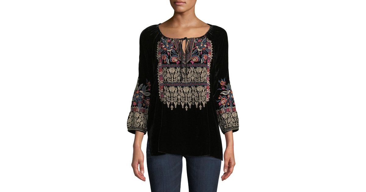 johnny was claude velvet peasant blouse