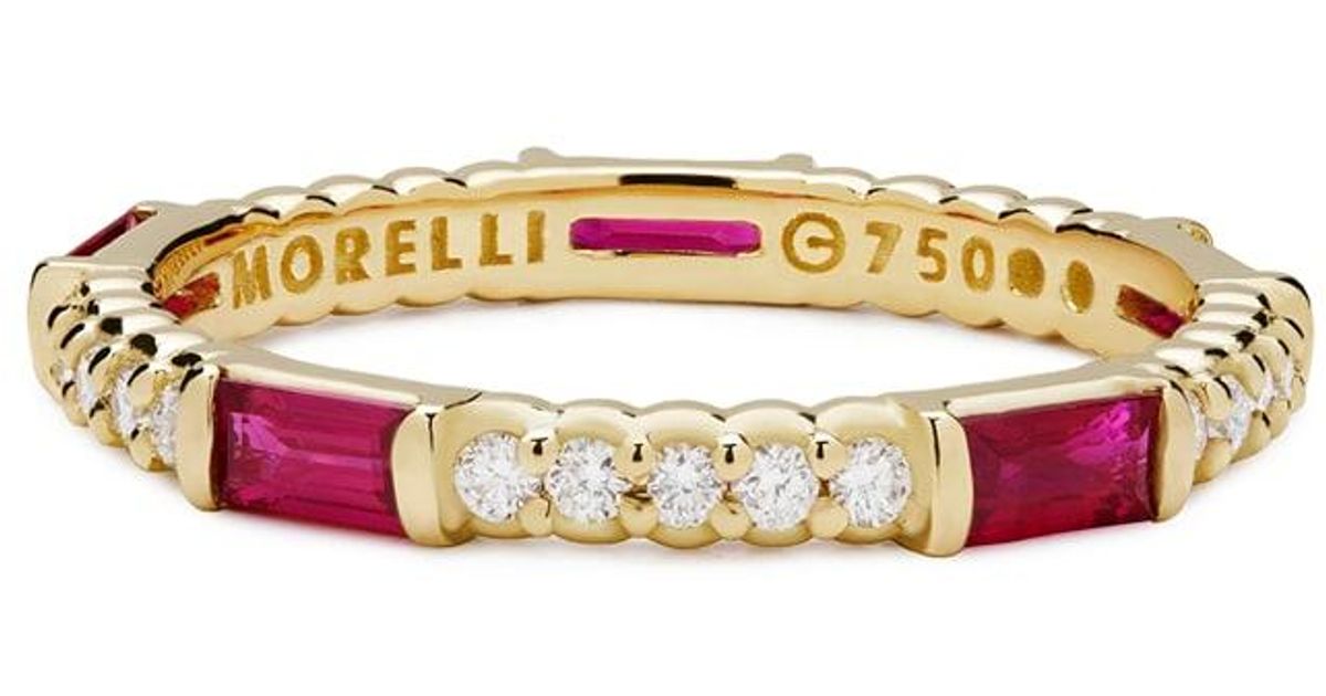 Paul Morelli Ruby & Diamond Pinpoint Baguette Ring In 18k Gold in White ...