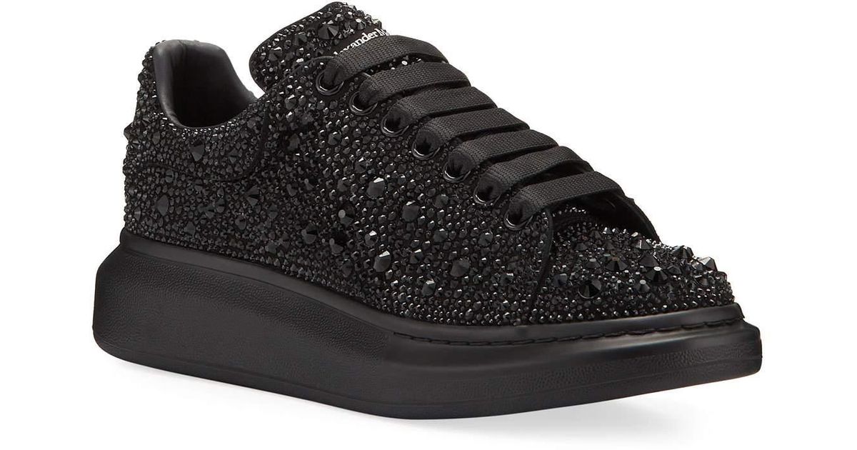 Alexander McQueen Crystal Embellished Tonal Platform Sneakers in Black ...