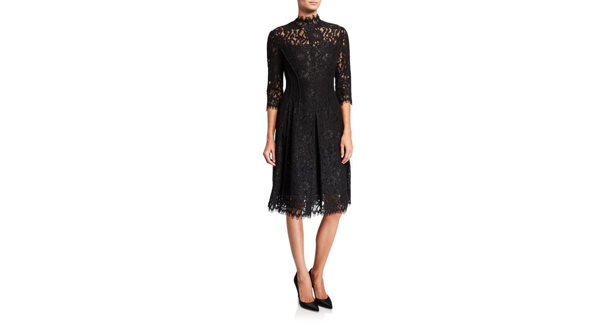 black lace mock neck dress