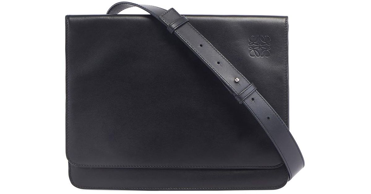 Loewe Flat Leather Messenger Bag in Blue for Men Lyst