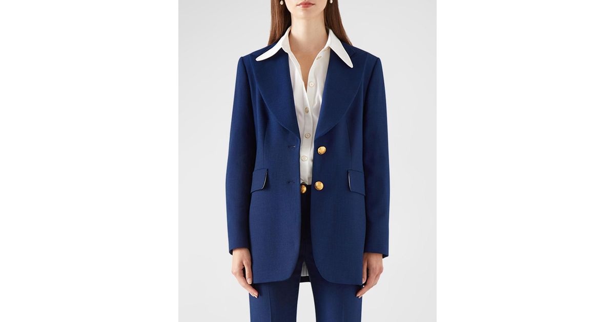 LK Bennett Kennedy Double-breasted Peak-lapel Jacket in Blue | Lyst