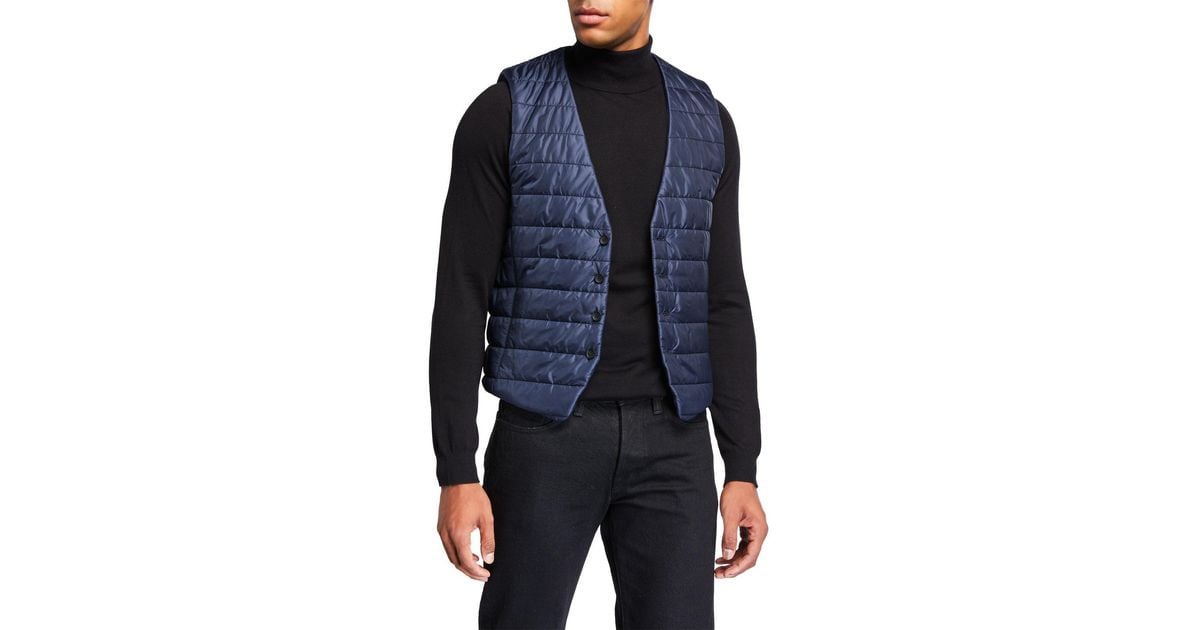 BOSS by Hugo Boss Men's Body Warmer Buttonfront Vest, Navy in Blue for